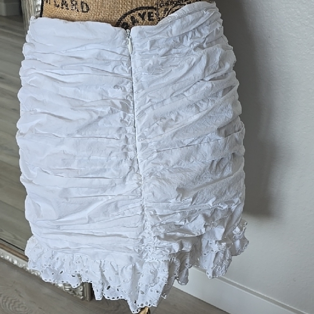 Zara White Ruched Ruffled Mini Skirt - Picture 5 of 8